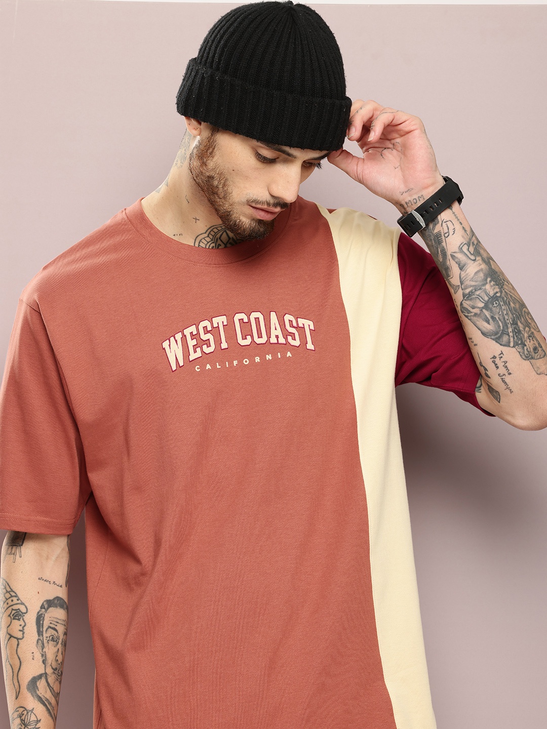 

DILLINGER Men Typography Printed Oversized T-shirt, Brown