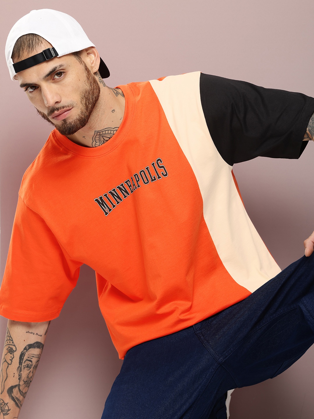 

DILLINGER Men Typography Printed Oversized T-shirt, Orange