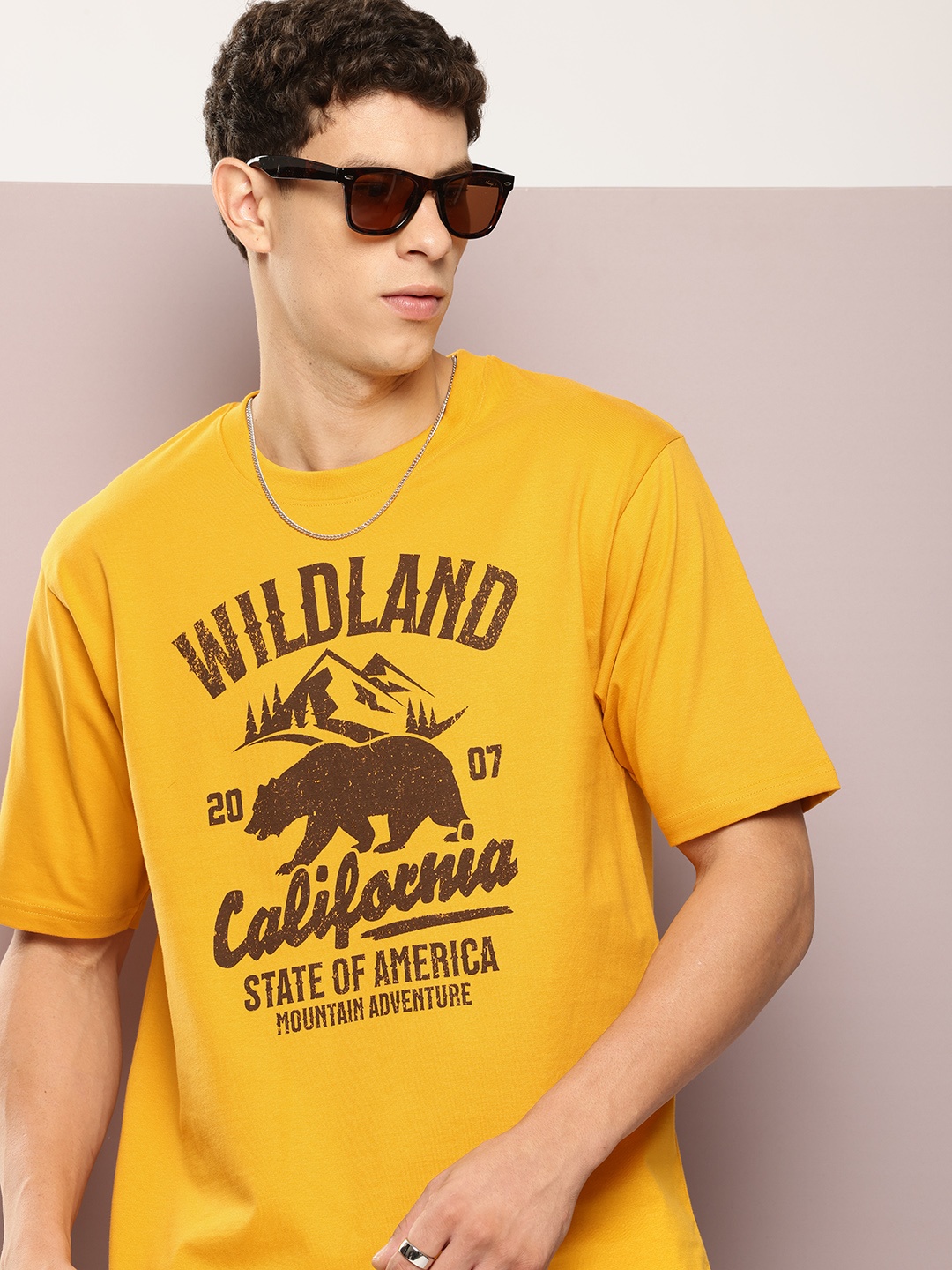 

DILLINGER Men Graphic Printed Oversized T-shirt, Mustard