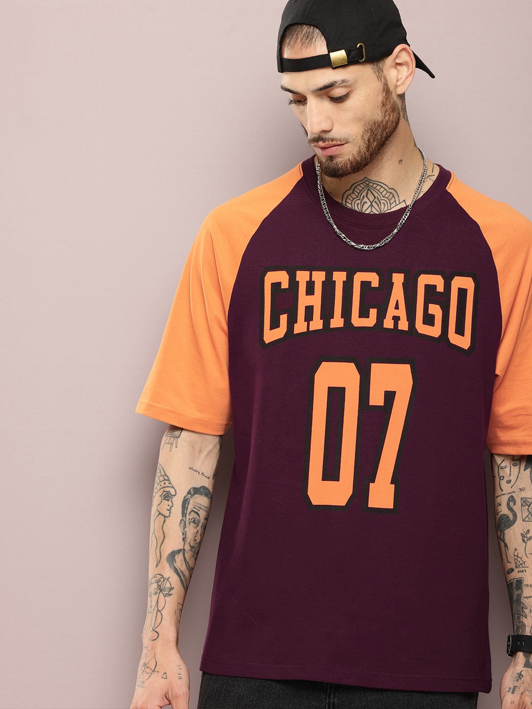 

DILLINGER Men Typography Printed Oversized T-shirt, Maroon
