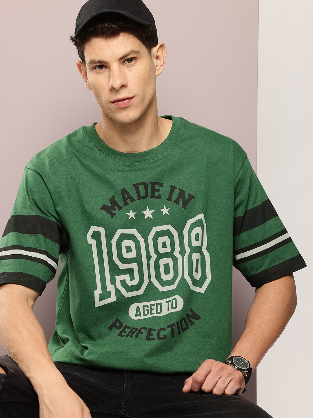 

DILLINGER Men Typography Printed Oversized T-shirt, Green