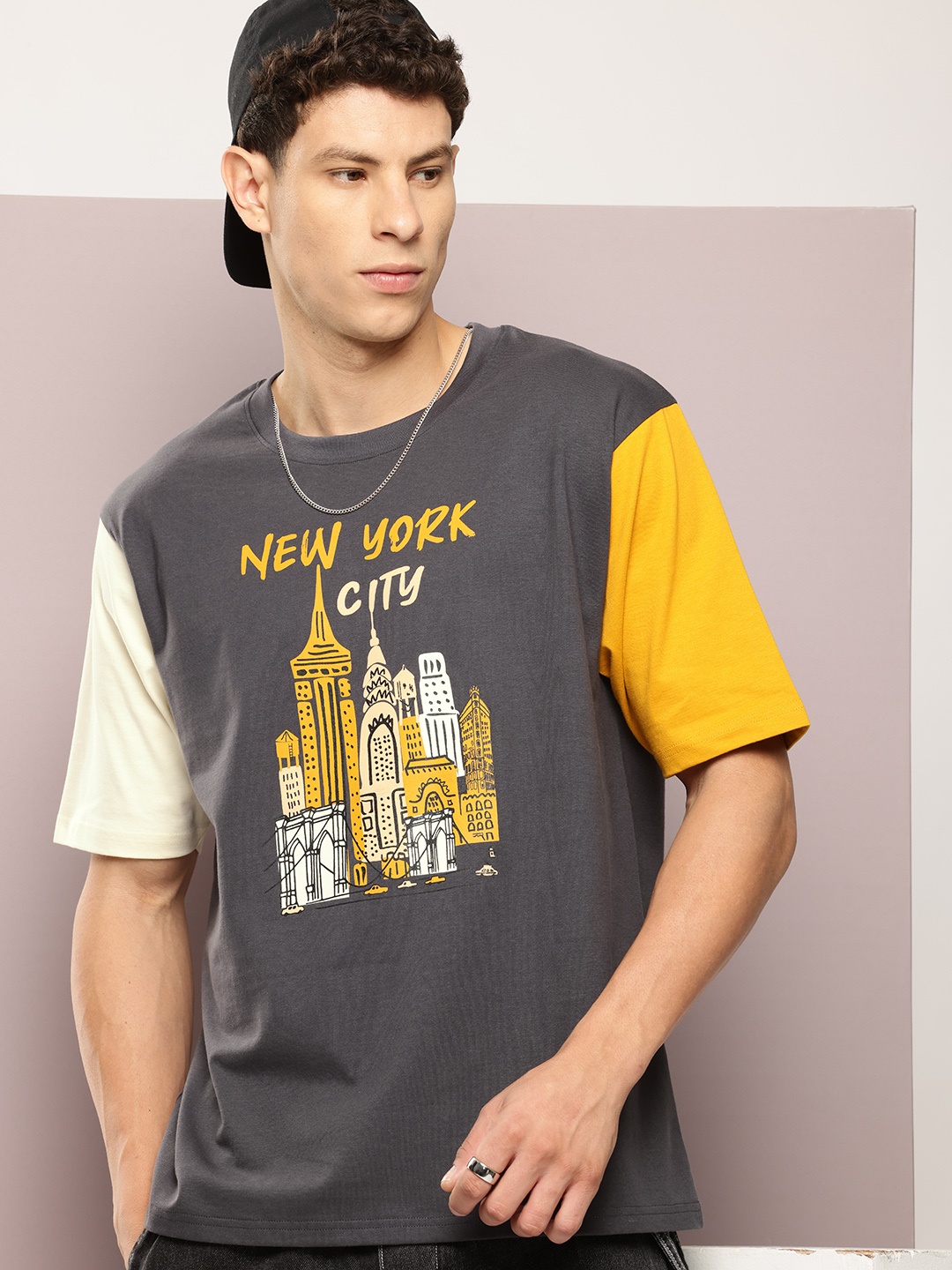 

DILLINGER Men Graphic Printed Oversized T-shirt, Grey