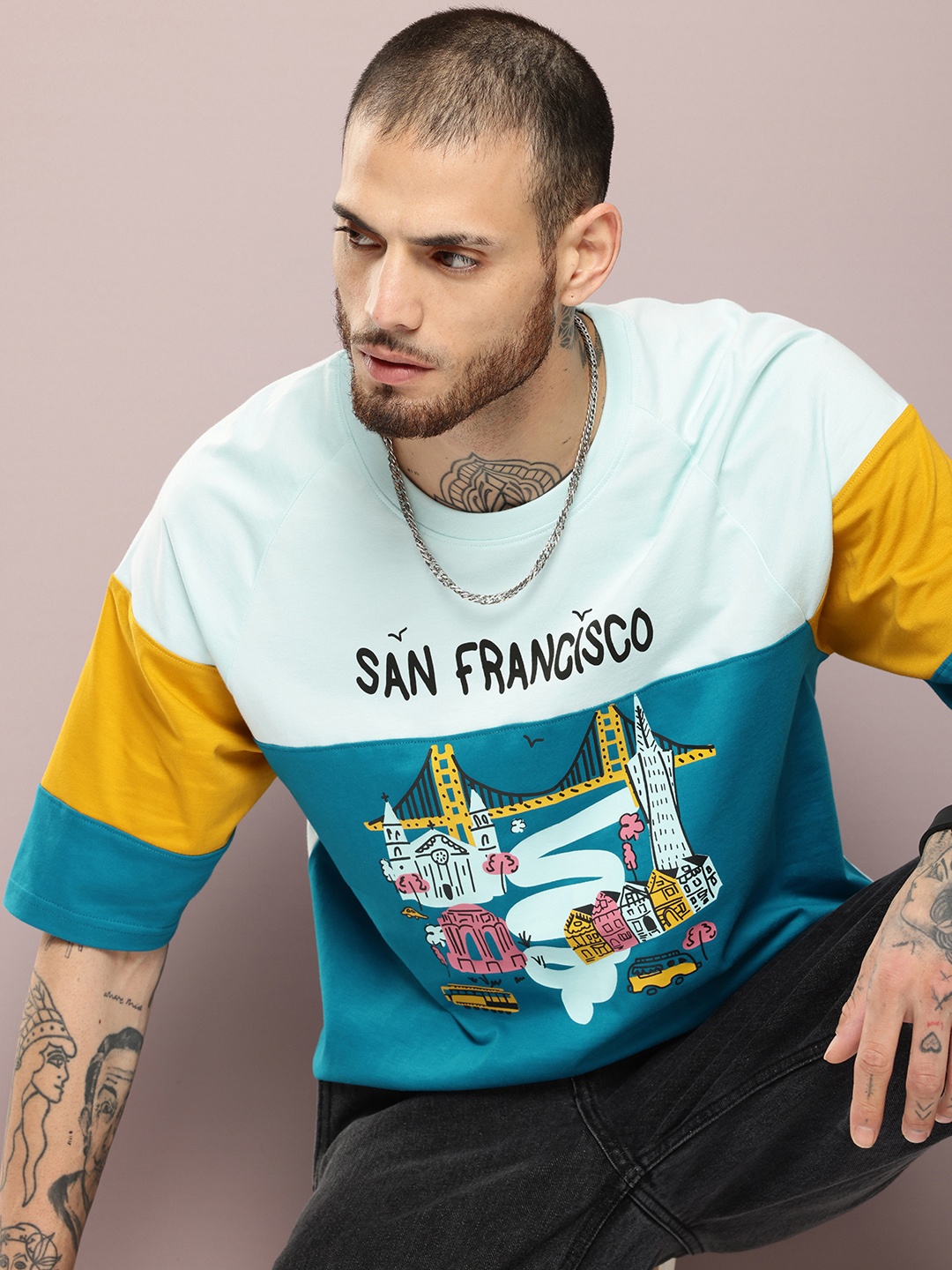 

DILLINGER Men Graphic Printed Oversized T-shirt, Blue