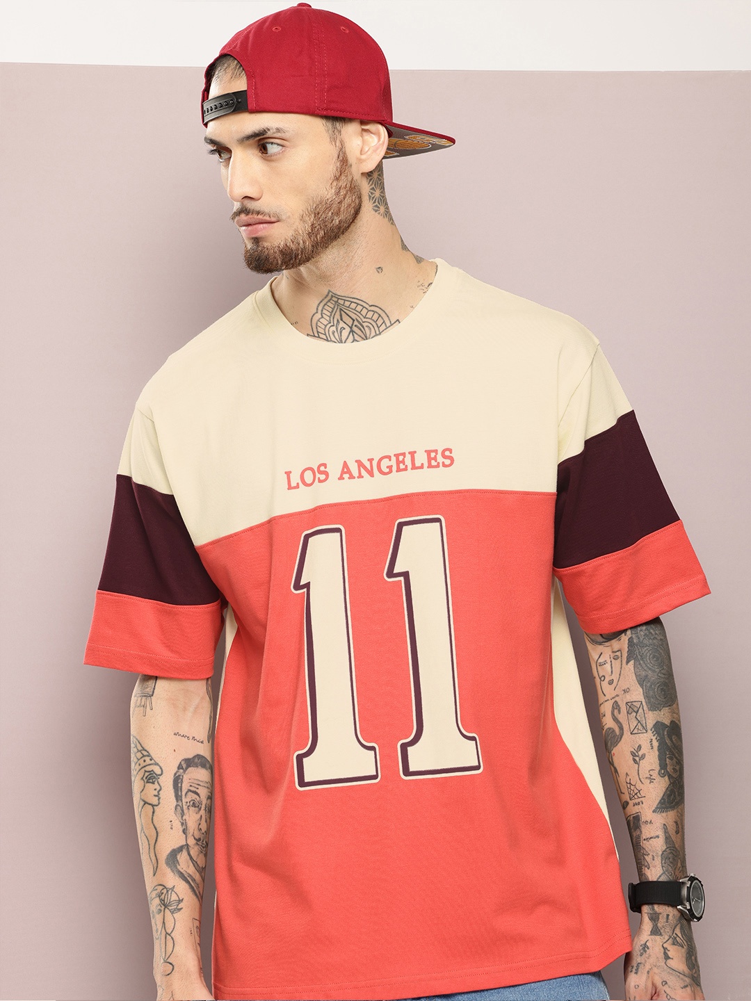 

DILLINGER Men Typography Printed Oversized T-shirt, Red