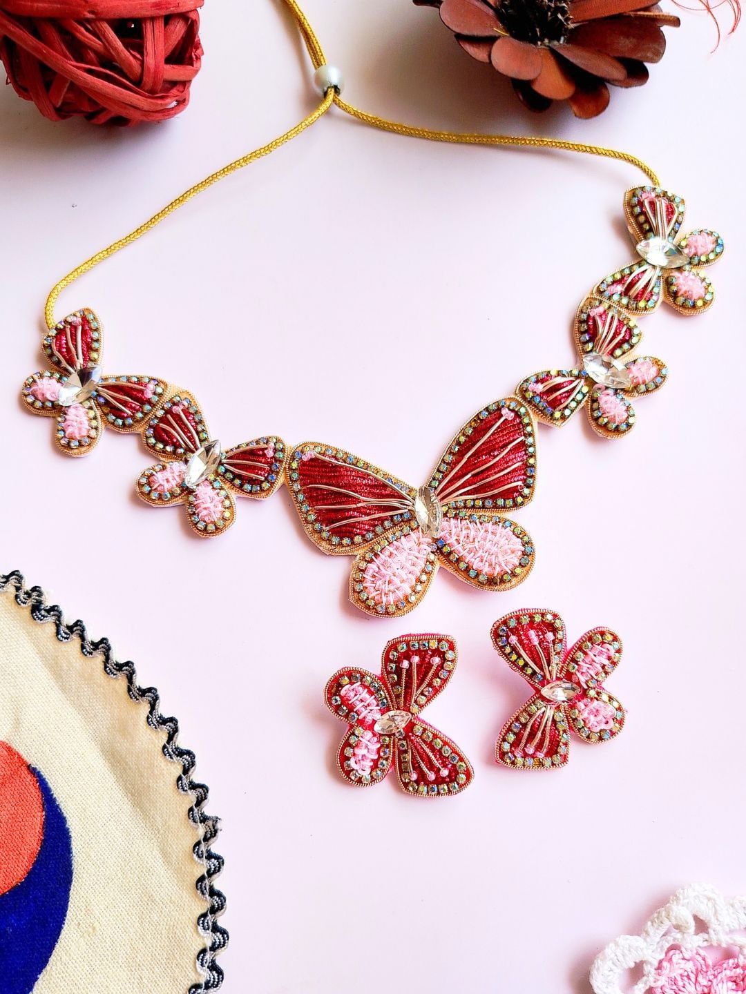 

Sangria Gold-Plated Butterfly Beaded Necklace And Earrings