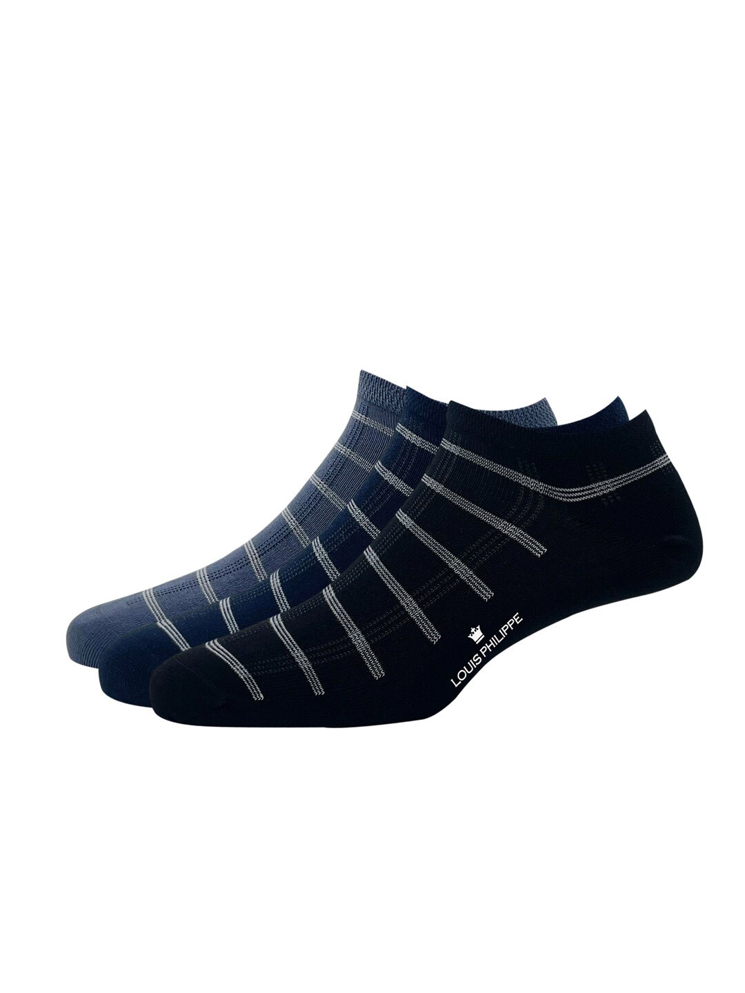 

Louis Philippe Men Pack Of 3 Patterned Cotton Ankle Length Socks, Grey