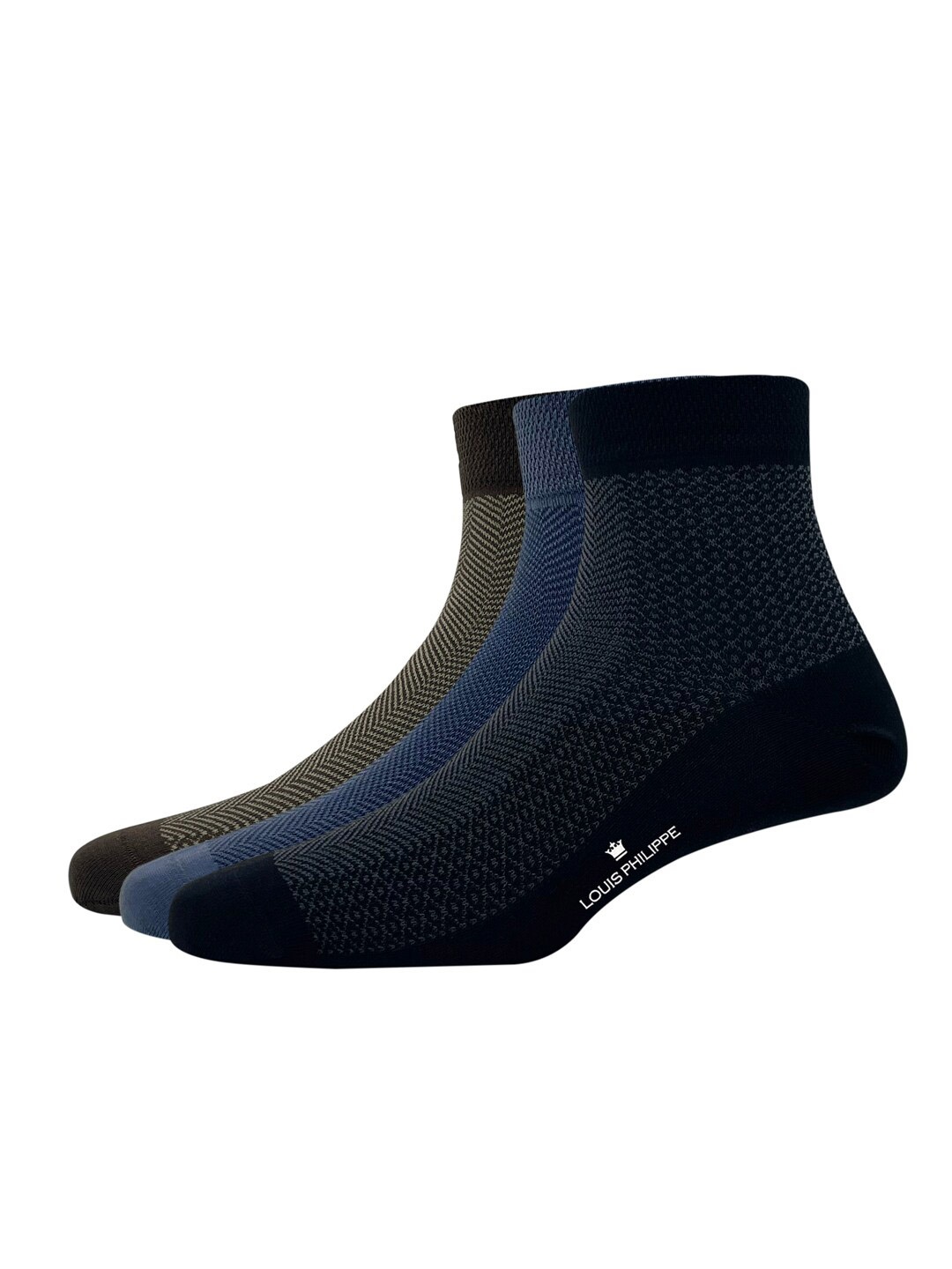 

Louis Philippe Men Pack Of 3 Patterned Cotton Ankle Length Socks, Brown