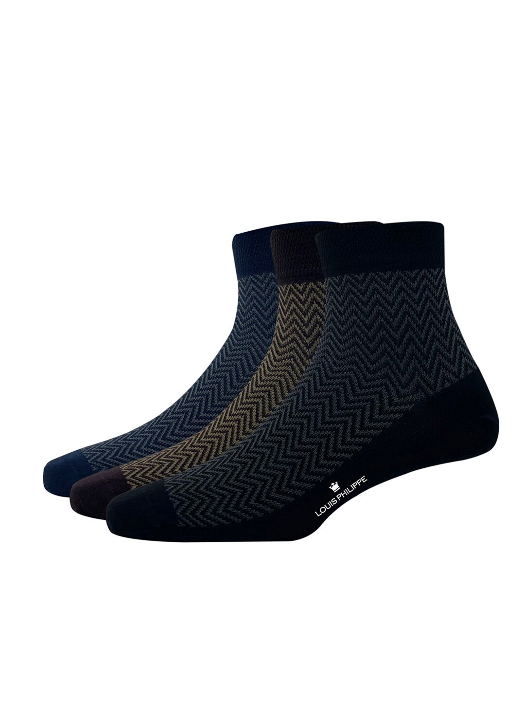 

Louis Philippe Men Pack Of 3 Patterned Cotton Above Ankle Length Socks, Navy blue