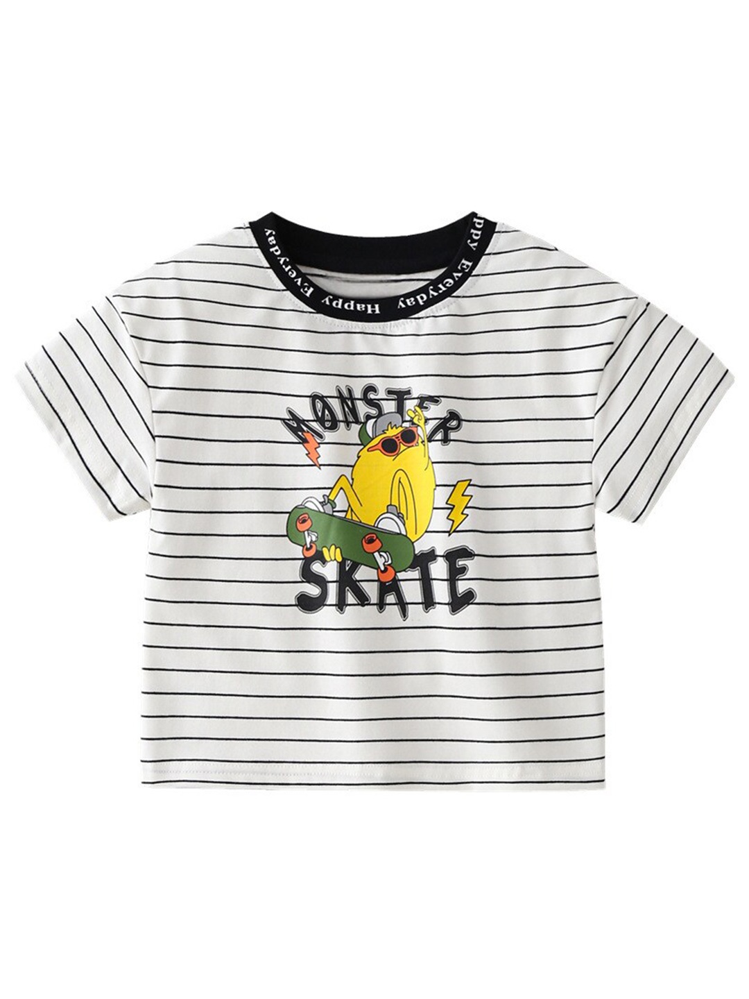 

StyleCast Boys Striped Graphic Printed Round Neck Tshirt, White