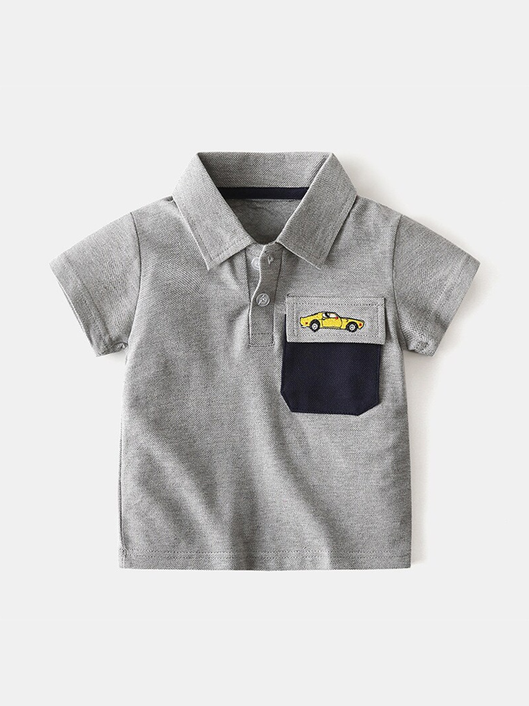 

StyleCast Boys Polo Collar Neck Pocket Pure Cotton Tshirt, Grey