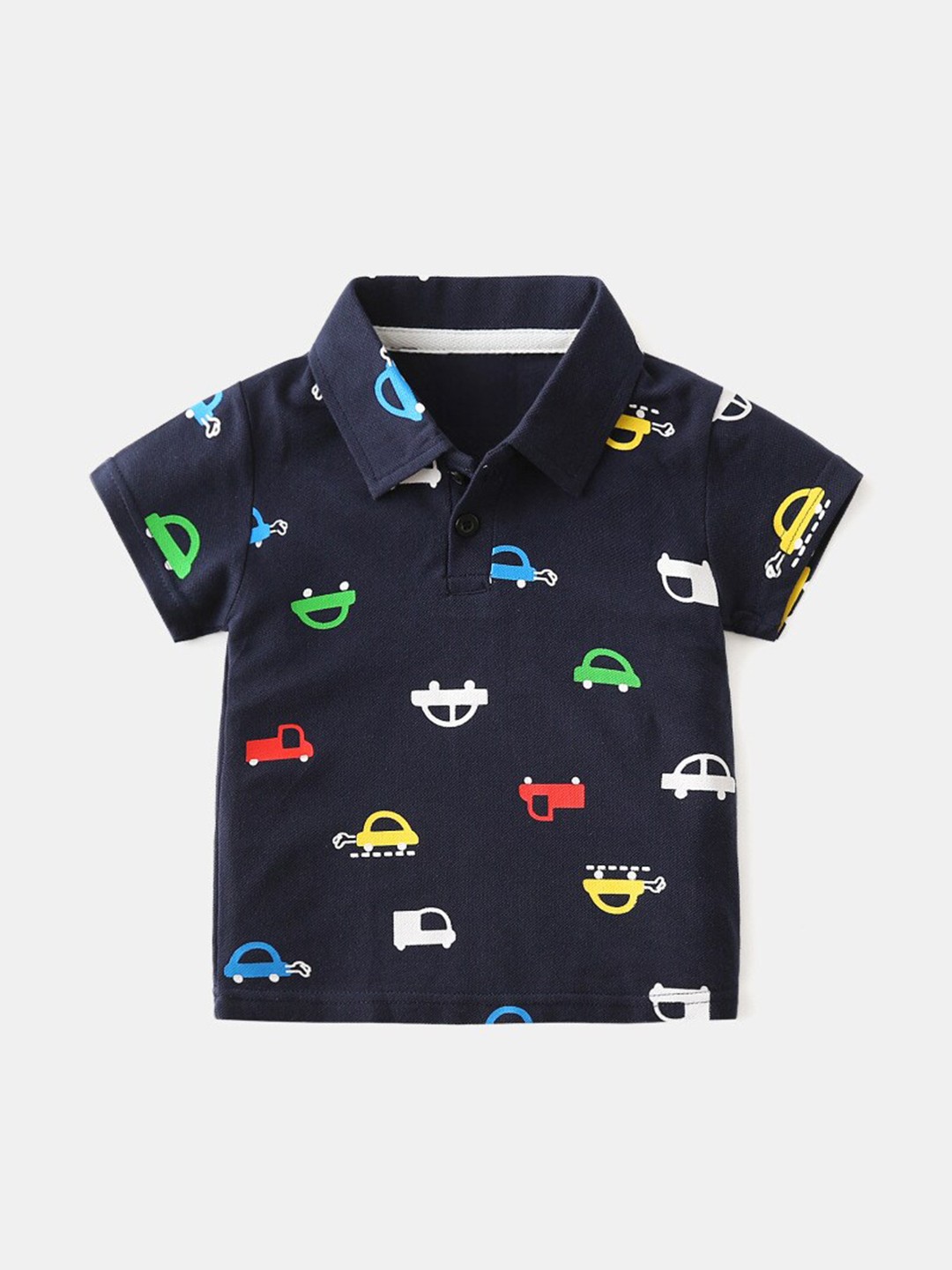 

StyleCast Boys Printed Polo Collar Pure Cotton Nautical Tshirt, Navy blue