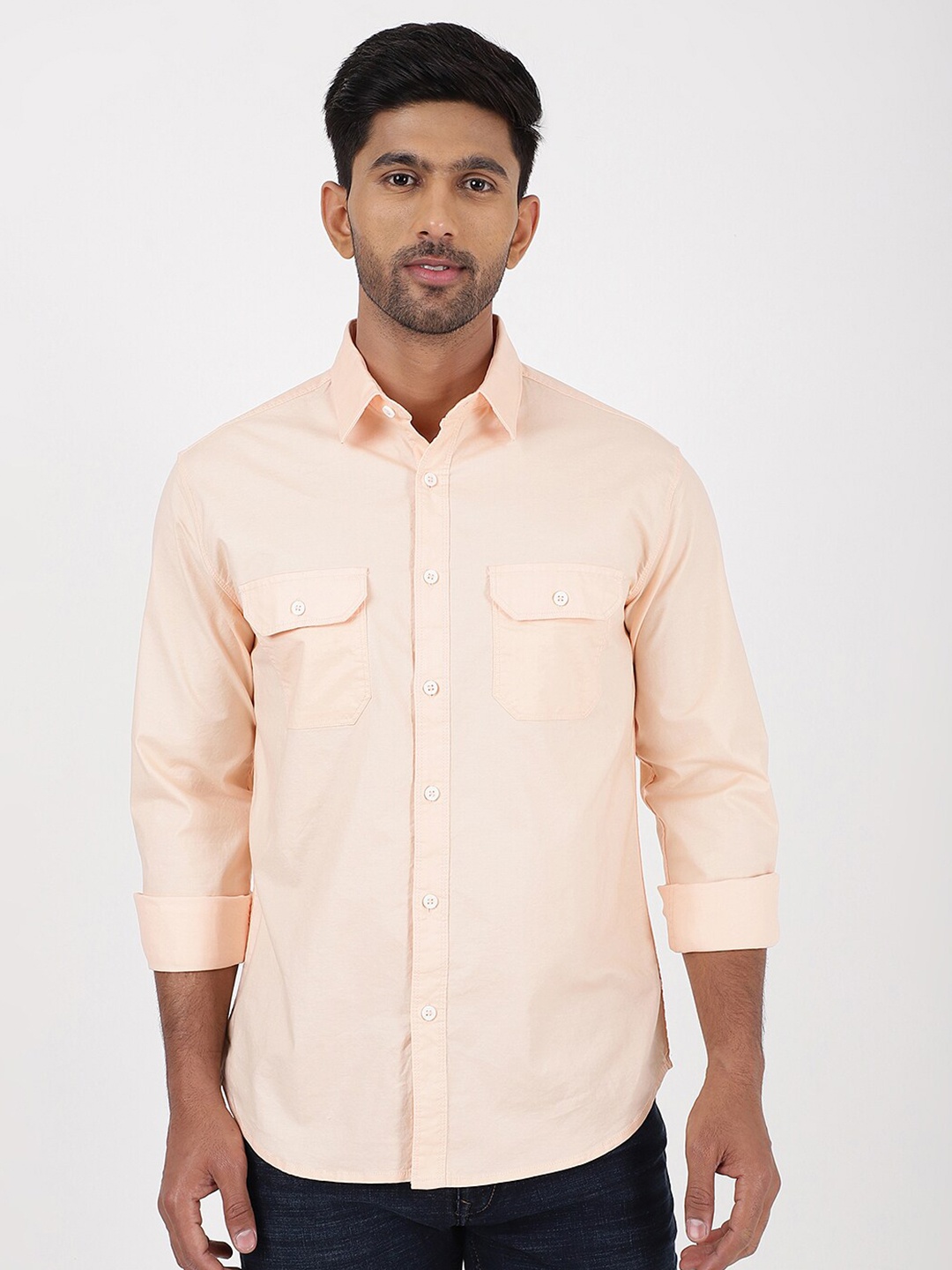 

Greenfibre Solid Cutaway Collar Slim Fit Cotton Casual Shirt, Orange