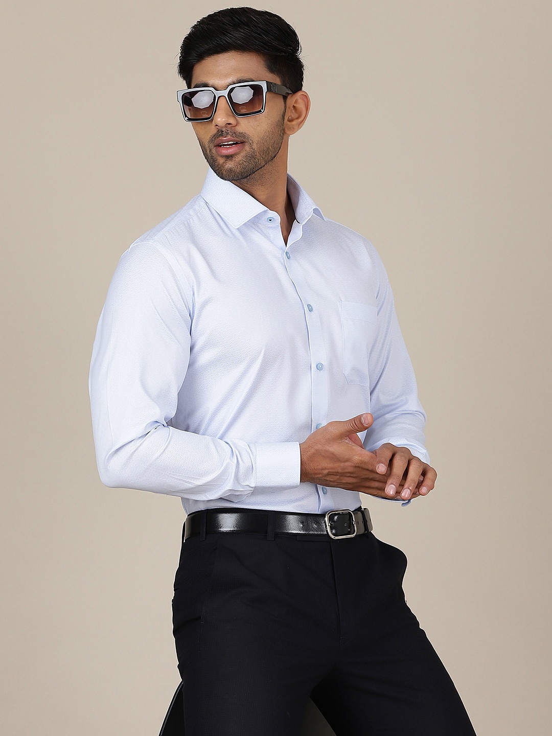 

Greenfibre Cutaway Collar Long Sleeves Cotton Slim Fit Formal Shirt, Blue