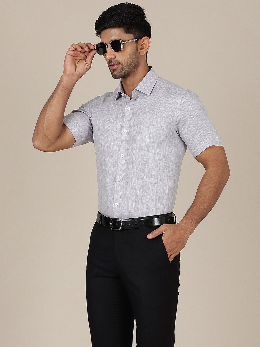 

JADE BLUE Textured Cutaway Collar Regular Slim Fit Cotton Formal Shirt, Grey