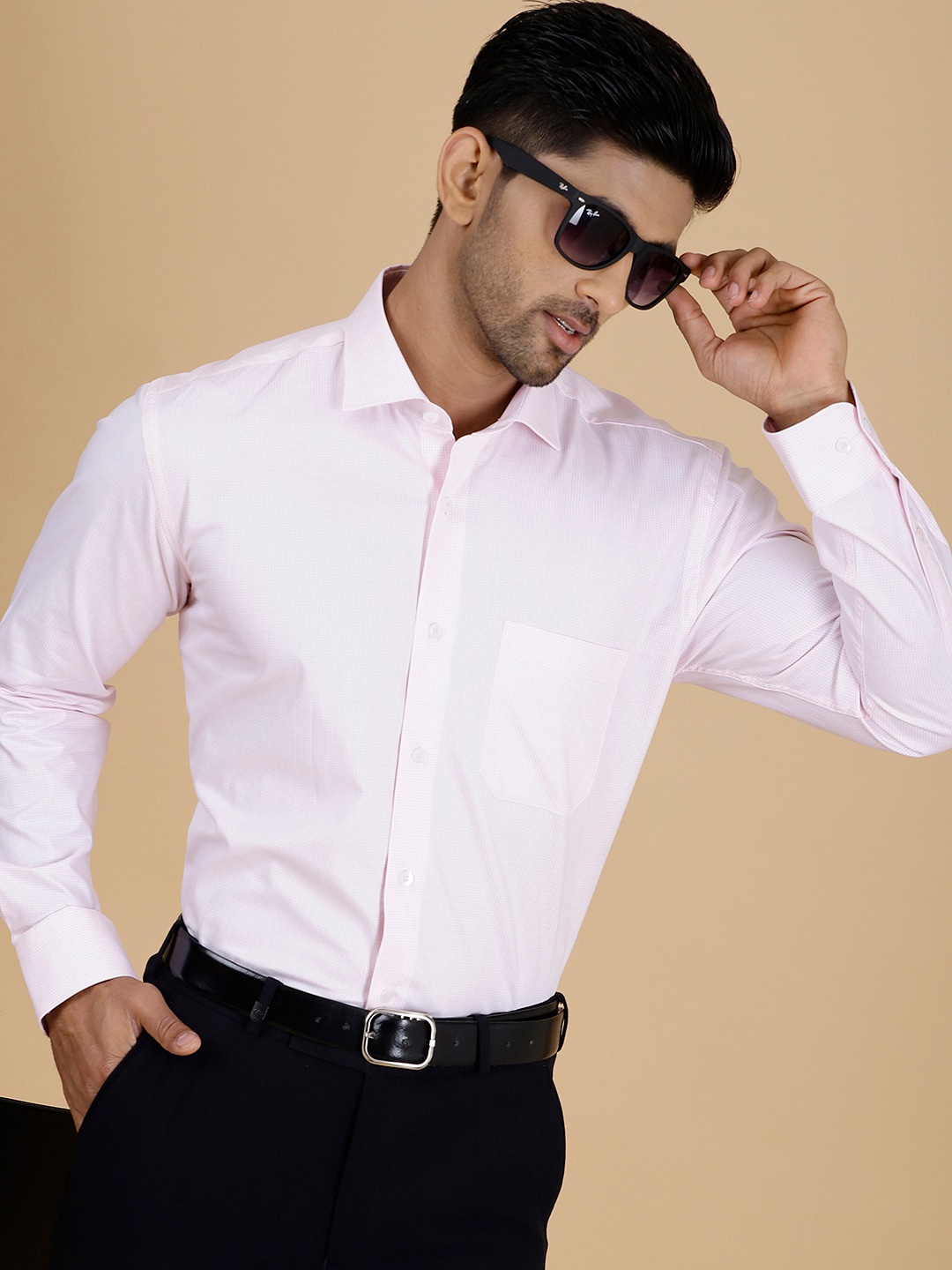 

METAL Slim Fit Opaque Checked Cotton Formal Shirt, Pink