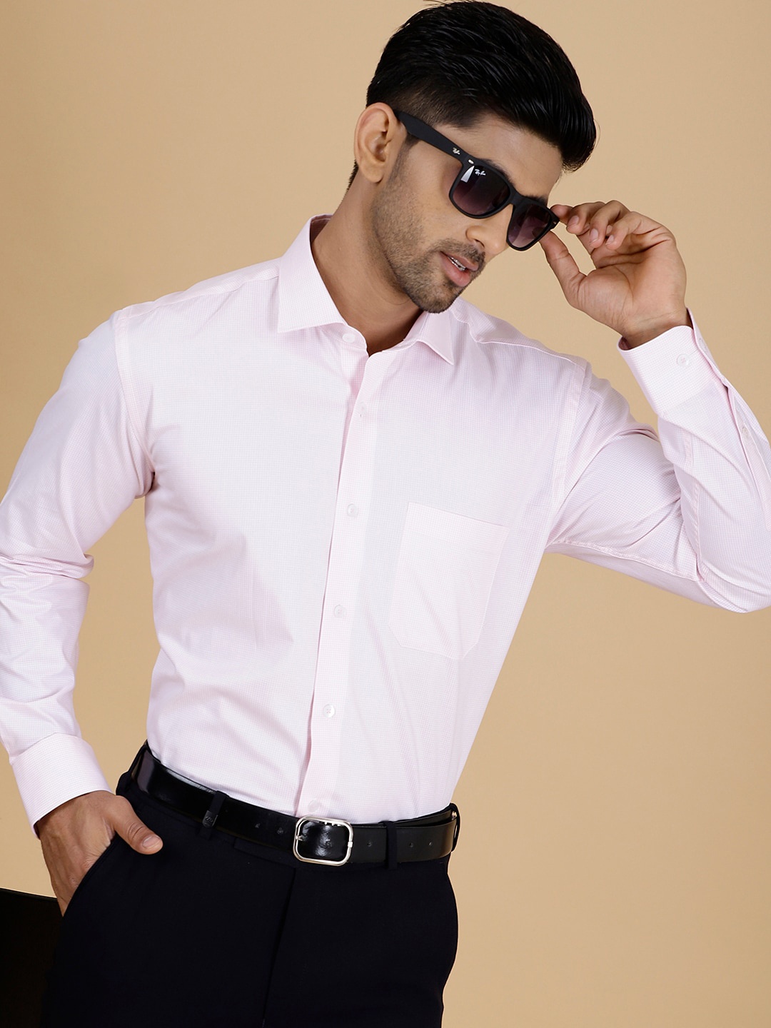 

METAL Slim Fit Opaque Checked Cotton Formal Shirt, Pink