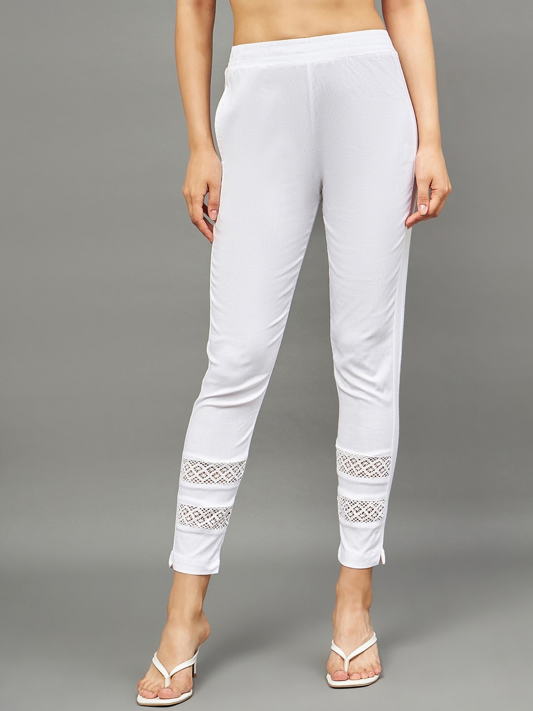 

THE PAJAMA FACTORY Women Relaxed High-Rise Trousers, White