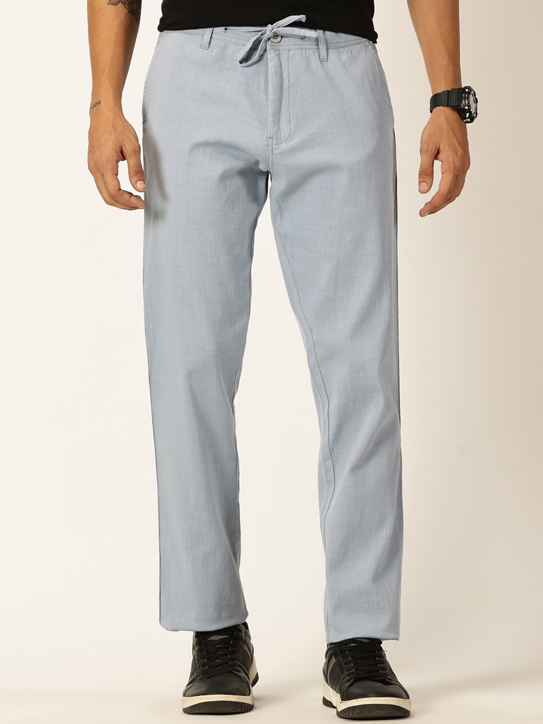 

Thomas Scott Men Textured Mid-Rise Smart Chinos Trousers, Blue