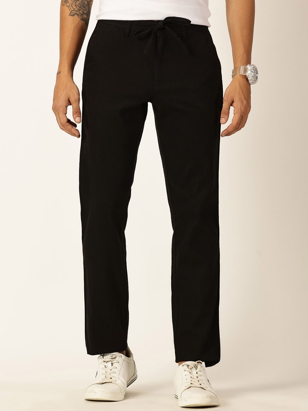 

Thomas Scott Men Textured Mid-Rise Smart Chinos Trousers, Black