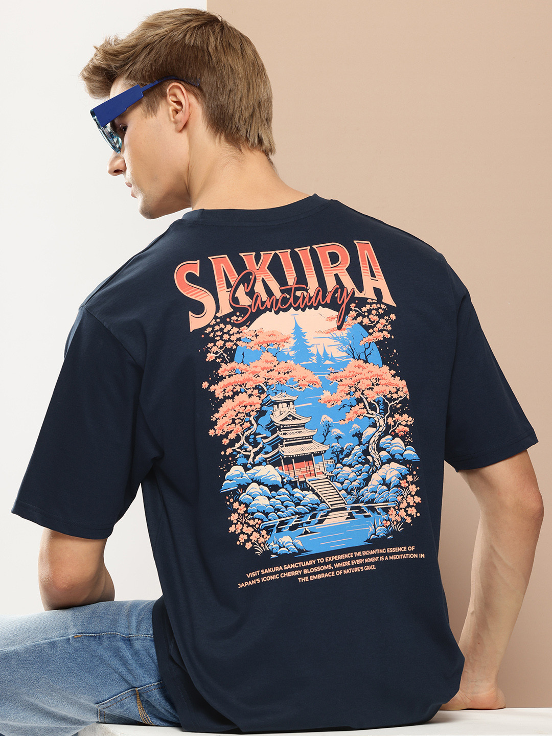 

Difference of Opinion Men Graphic Printed Oversized T-shirt, Navy blue