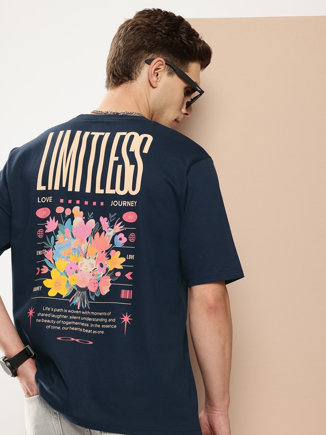 

Difference of Opinion Men Graphic Printed Oversized T-shirt, Navy blue