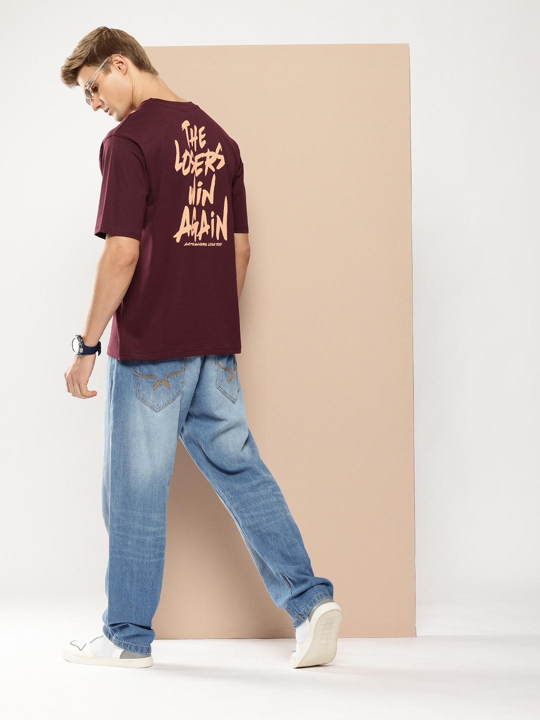 

Difference of Opinion Men Typography Printed Oversized T-shirt, Maroon