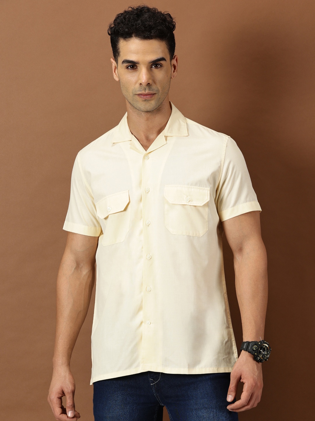 

INVICTUS Original Slim Fit Cuban Collar Casual Shirt, Yellow