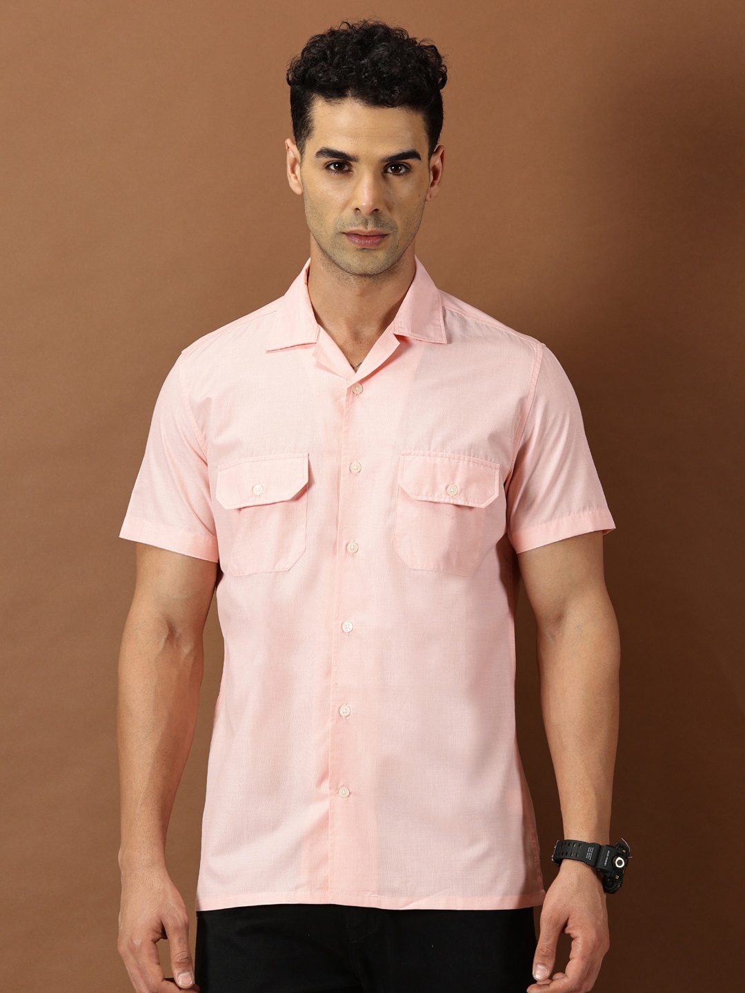 

INVICTUS Original Slim Fit Cuban Collar Casual Shirt, Peach