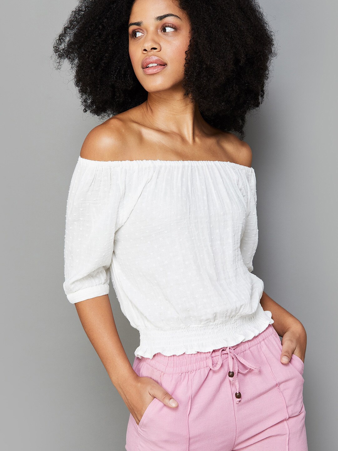 

Fame Forever by Lifestyle Off-Shoulder Cotton Bardot Top, White
