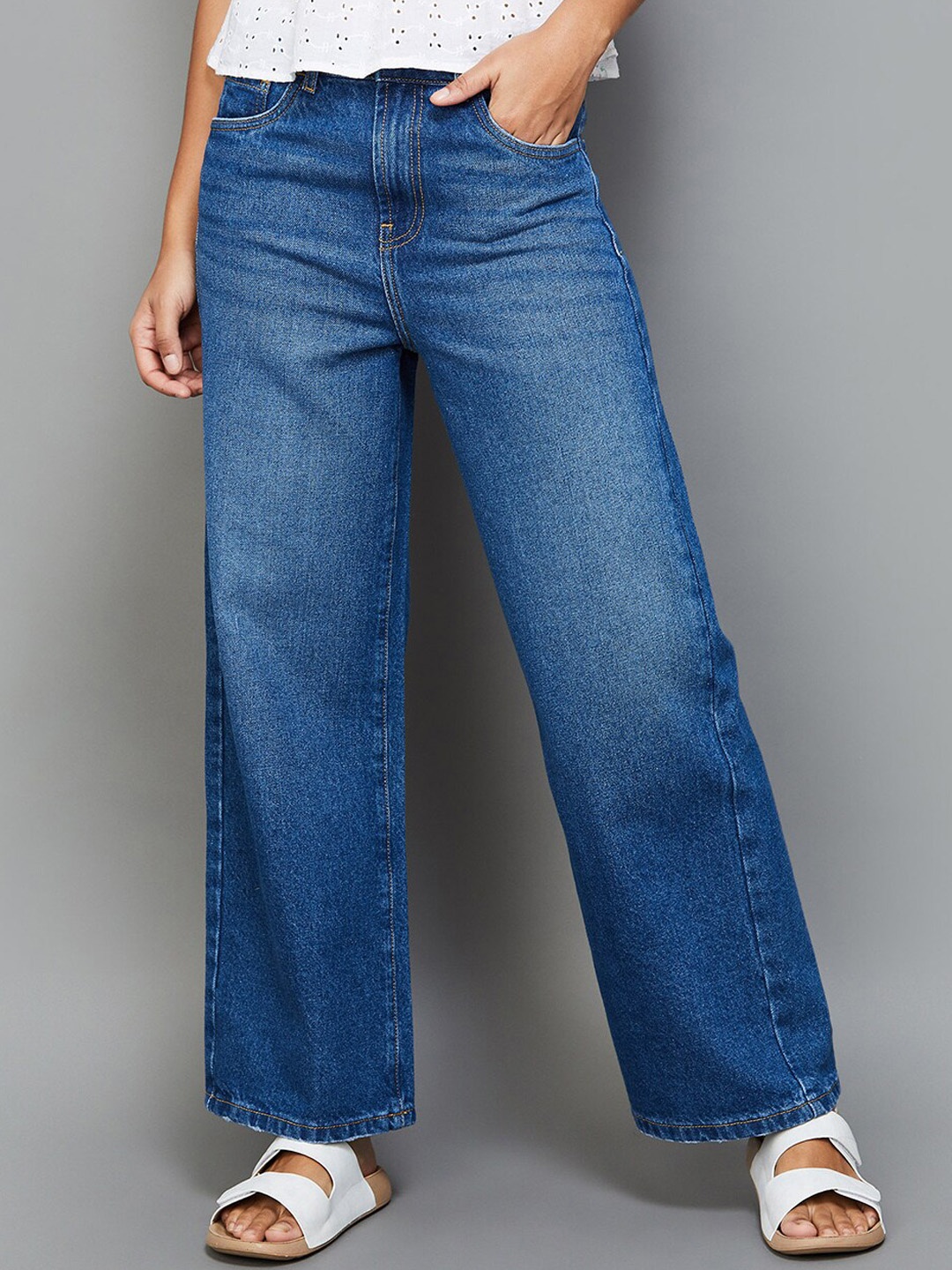 

Fame Forever by Lifestyle Women Wide Leg Light Fade Pure Cotton Jeans, Blue