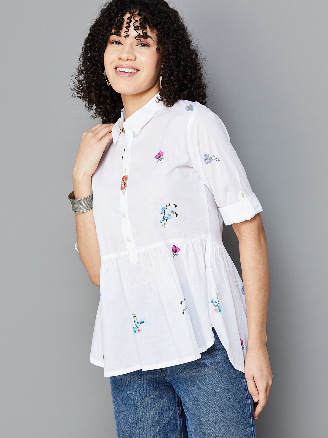 

Colour Me by Melange Cotton Shirt Style Top, Off white