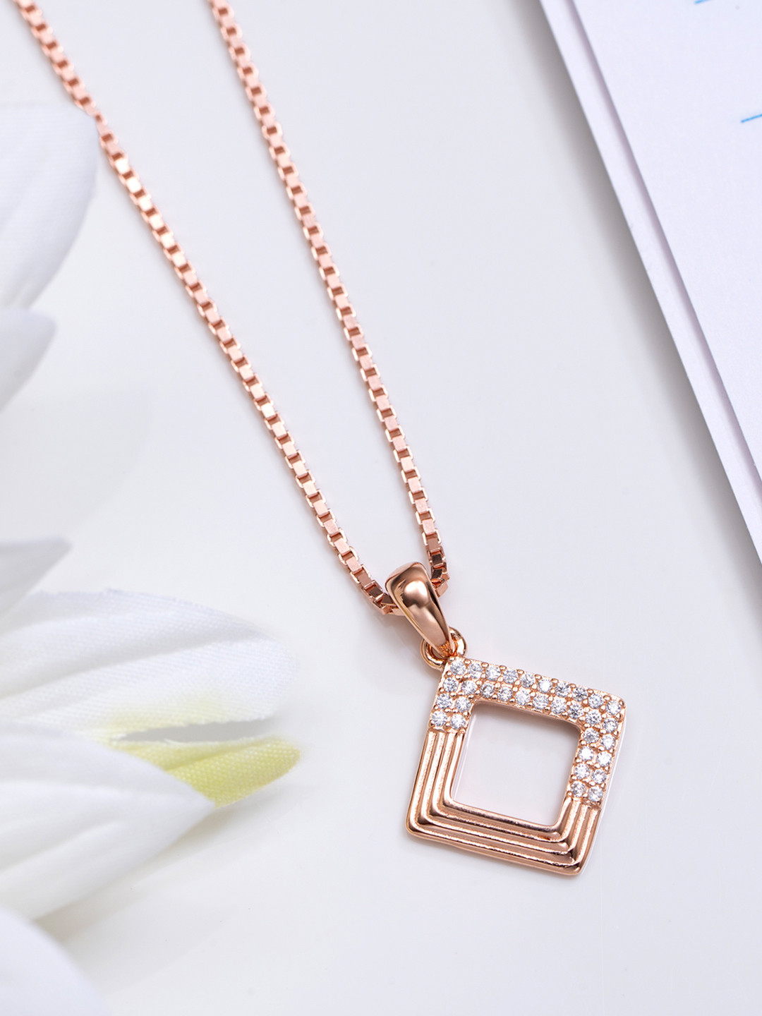 

Zavya 925 Pure Sterling Silver Rose Gold-Plated Cubic Zirconia Studded Pendant With Chain