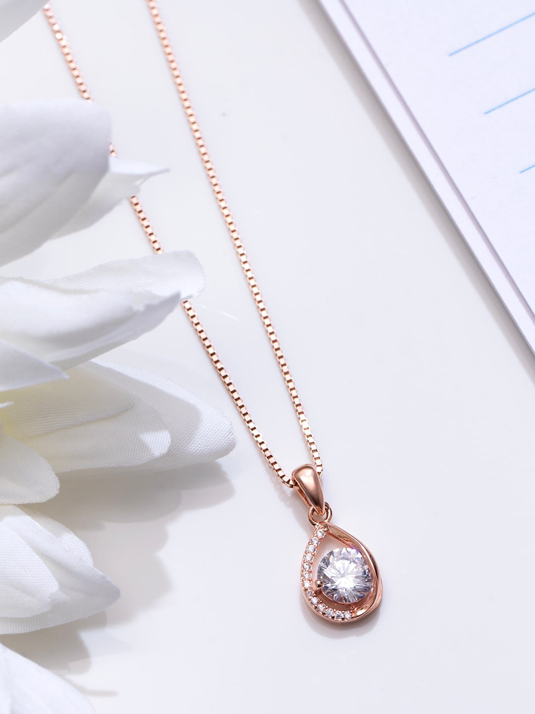 

Zavya 925 Pure Sterling Silver Rose Gold-Plated Cubic Zirconia Studded Pendant With Chain