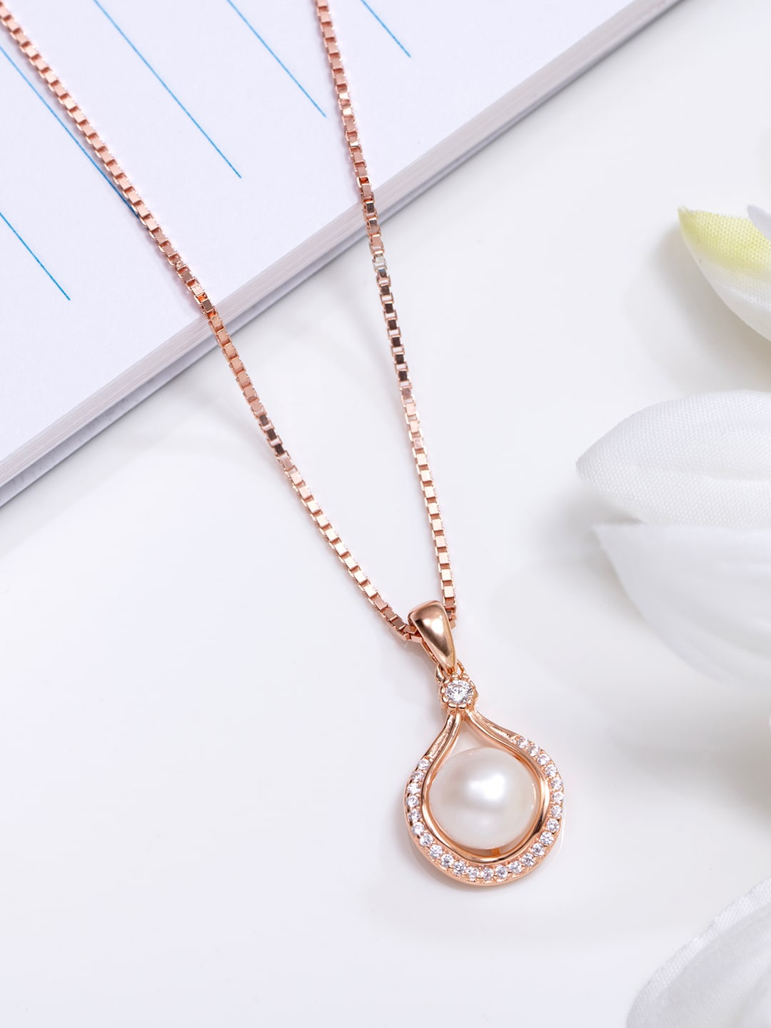 

Zavya 925 Pure Sterling Silver Rose Gold-Plated Cubic Zirconia Studded Pendant With Chain