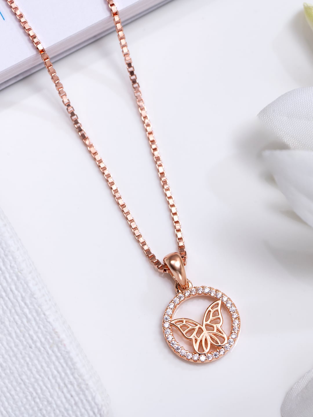 

Zavya 925 Pure Sterling Silver Rose Gold-Plated Cubic Zirconia Studded Pendant With Chain