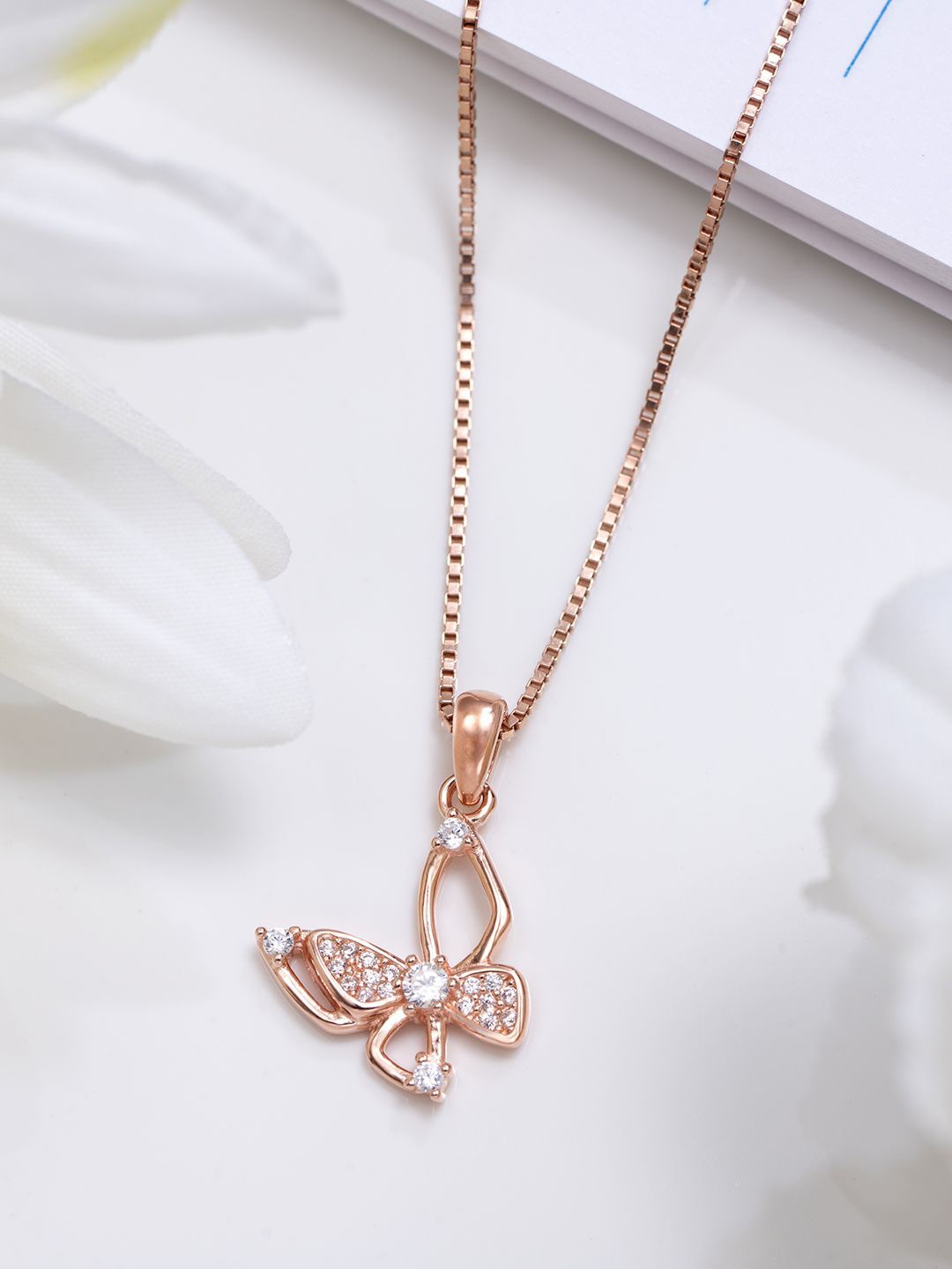 

Zavya 925 Pure Sterling Silver Rose Gold-Plated Cubic Zirconia Studded Pendant with Chain