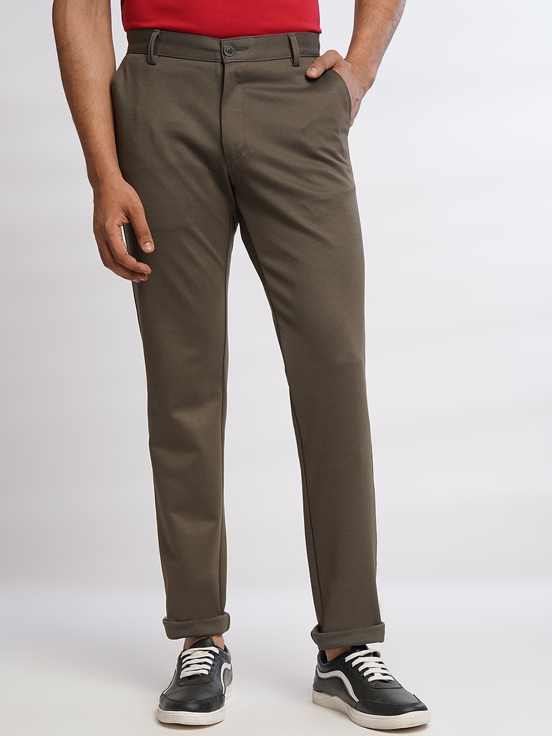 

JADE BLUE Men Mid-Rise Cotton Trousers, Brown