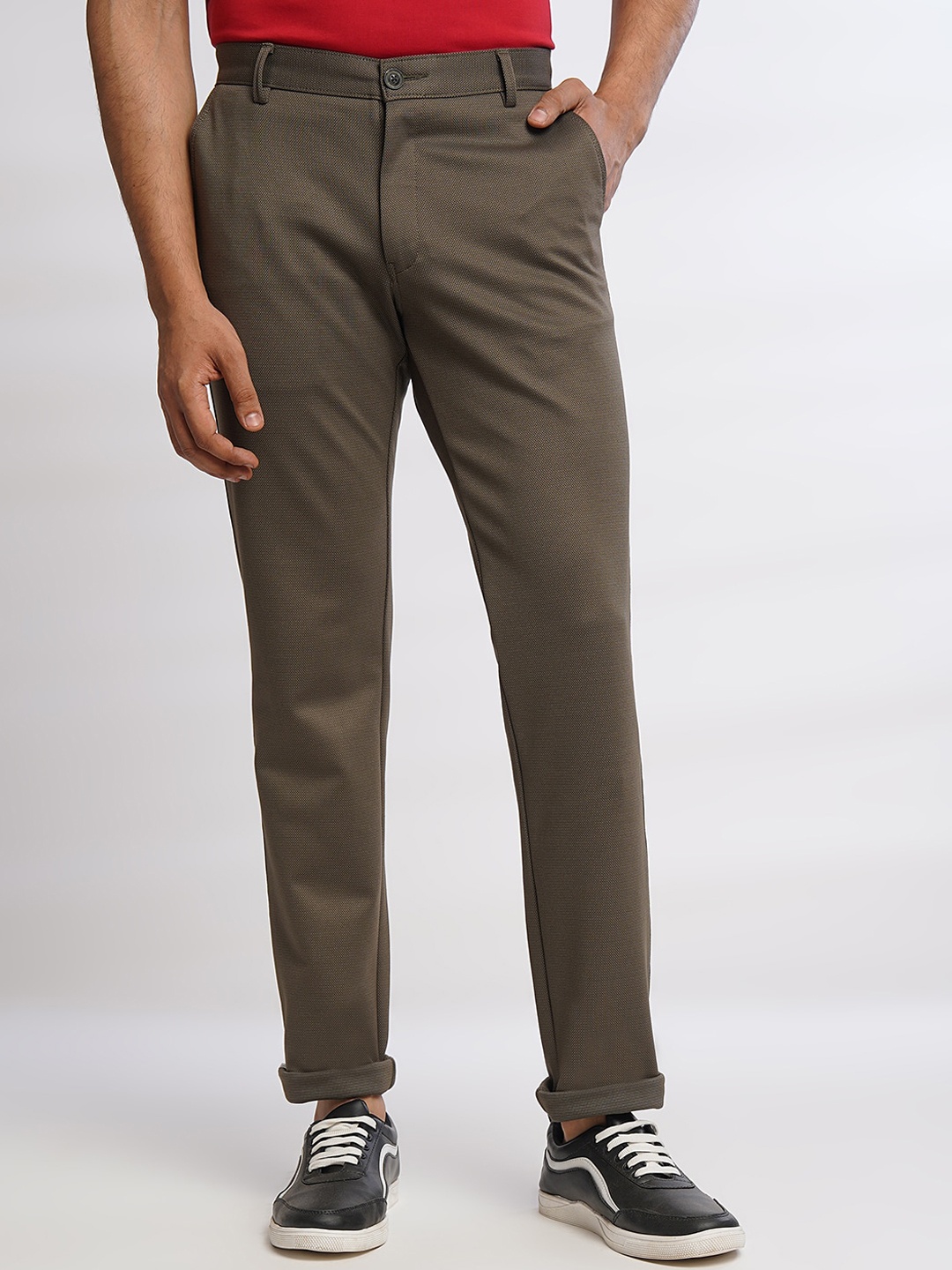 

JADE BLUE Men Mid-Rise Cotton Trousers, Brown