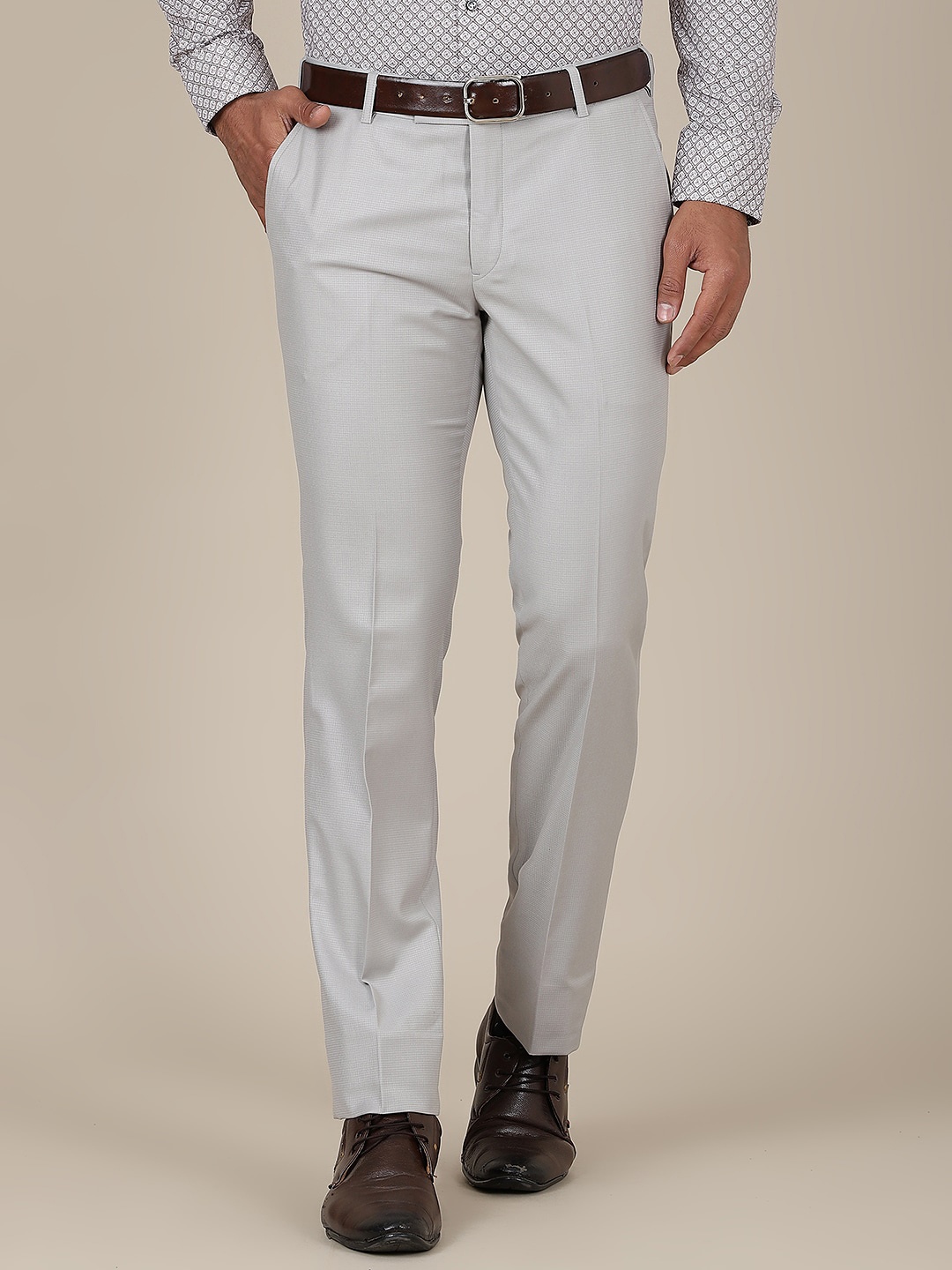 

METAL Men Slim Fit Formal Trousers, Grey