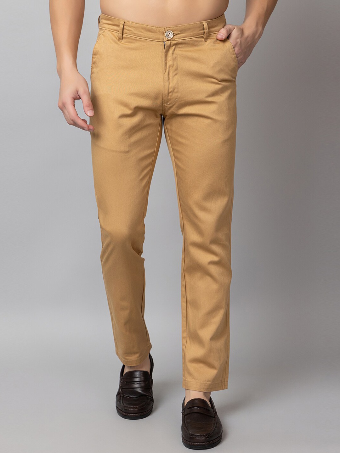 

Club York Men Mid-Rise Regular Fit Cotton Chinos Trousers, Khaki