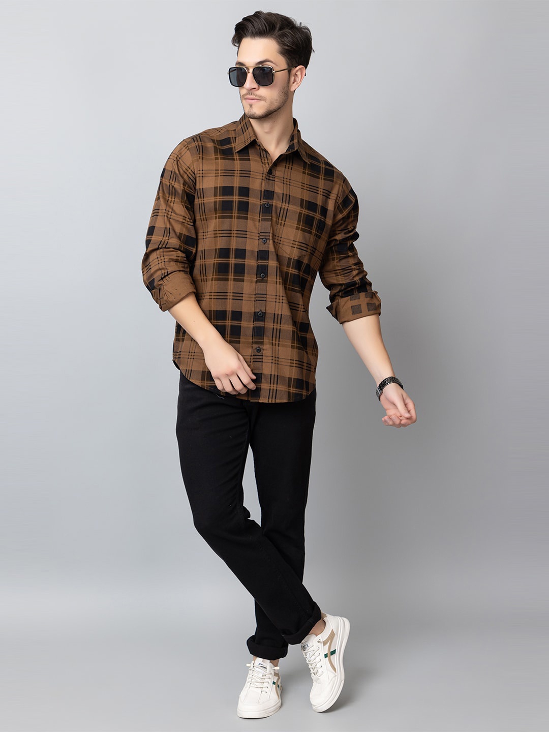 

Club York Tartan Checked Cotton Casual Shirt, Khaki
