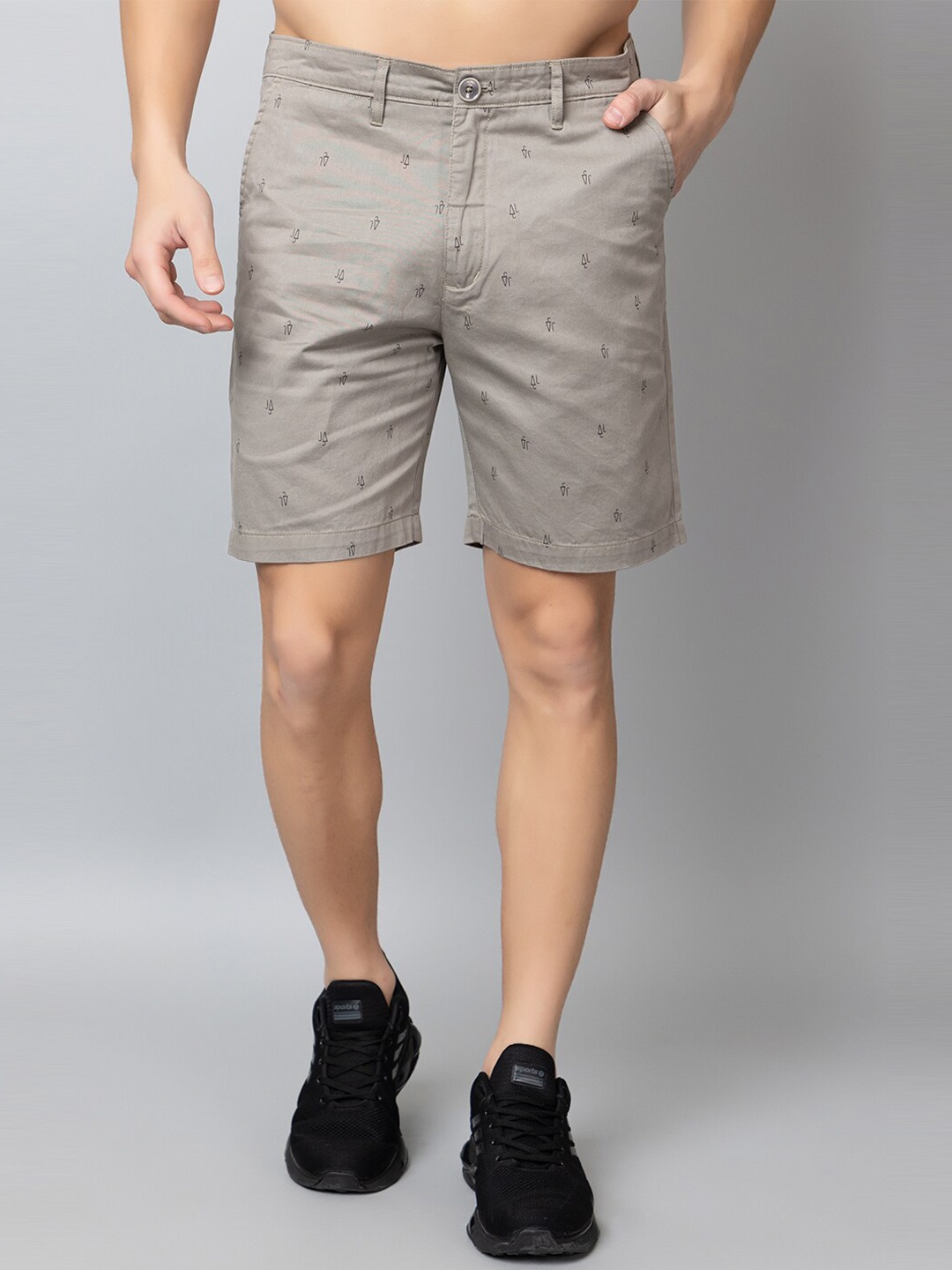 

Club York Men Conversational Printed Mid-Rise Cotton Shorts, Grey