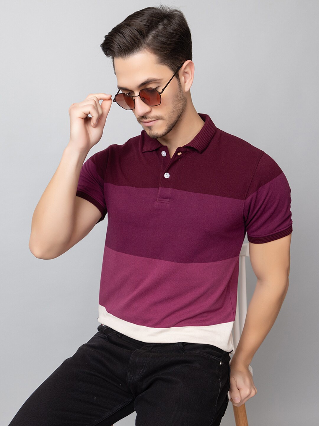 

Club York Men Colourblocked Polo Collar Tshirt, Maroon