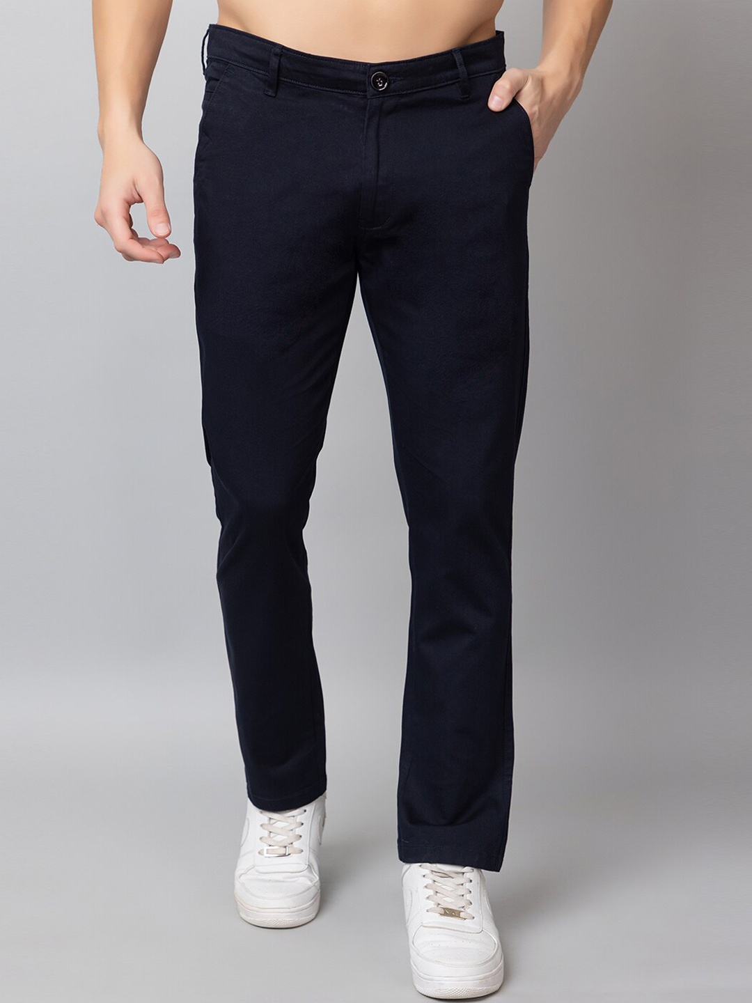 

Club York Men Mid-Rise Regular Fit Cotton Chinos Trousers, Navy blue