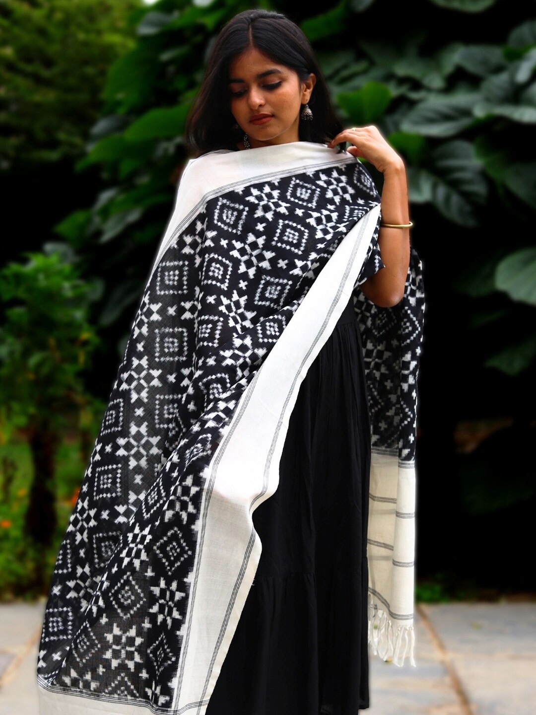 

Peepul Tree Dyed Cotton Ikat Dupatta, Black