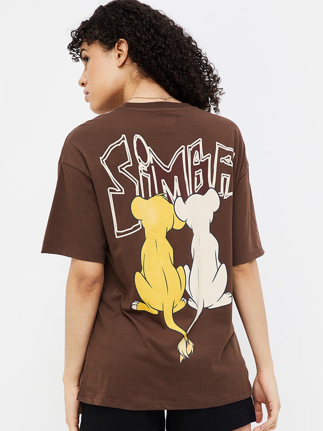 

Ginger by Lifestyle Women Lion King Round Neck Drop-Shoulder Sleeves Tshirt, Brown