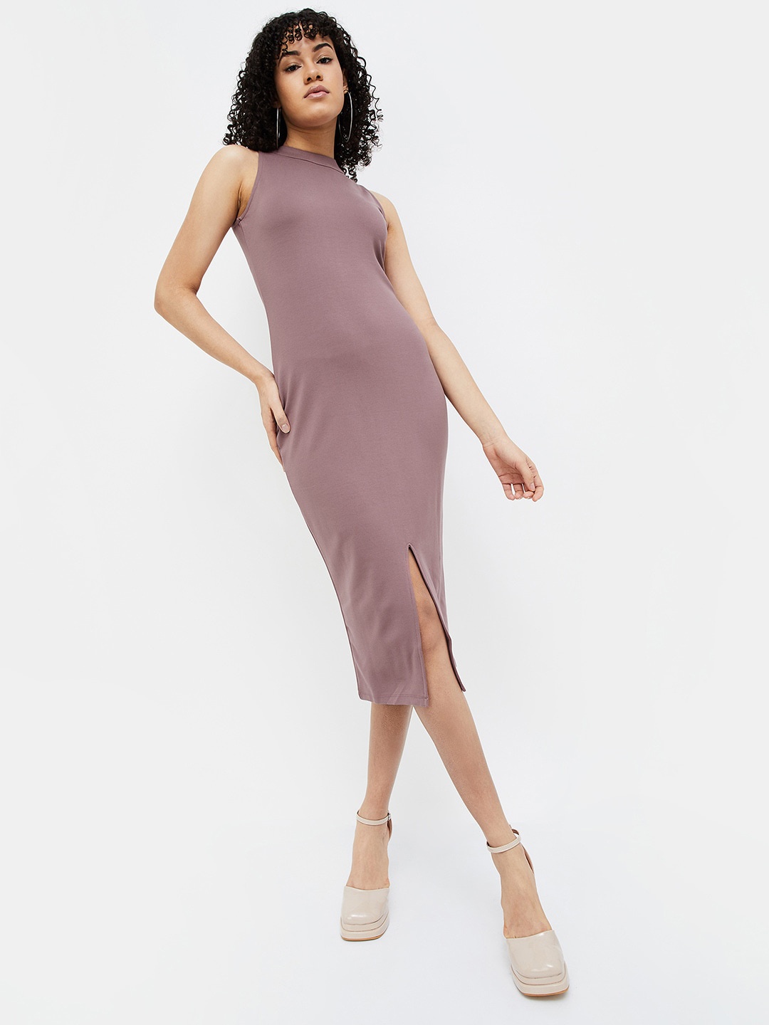 

Ginger by Lifestyle Round Neck Sleeveless Knee Length Bodycon Dress, Mauve