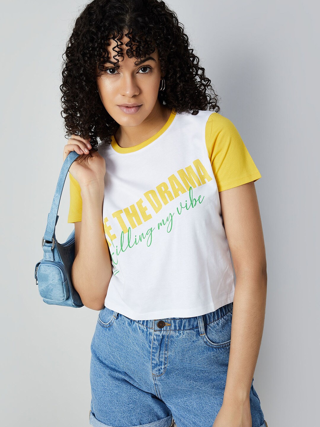 

Ginger by Lifestyle Striped Cotton Crop Tshirt, Off white