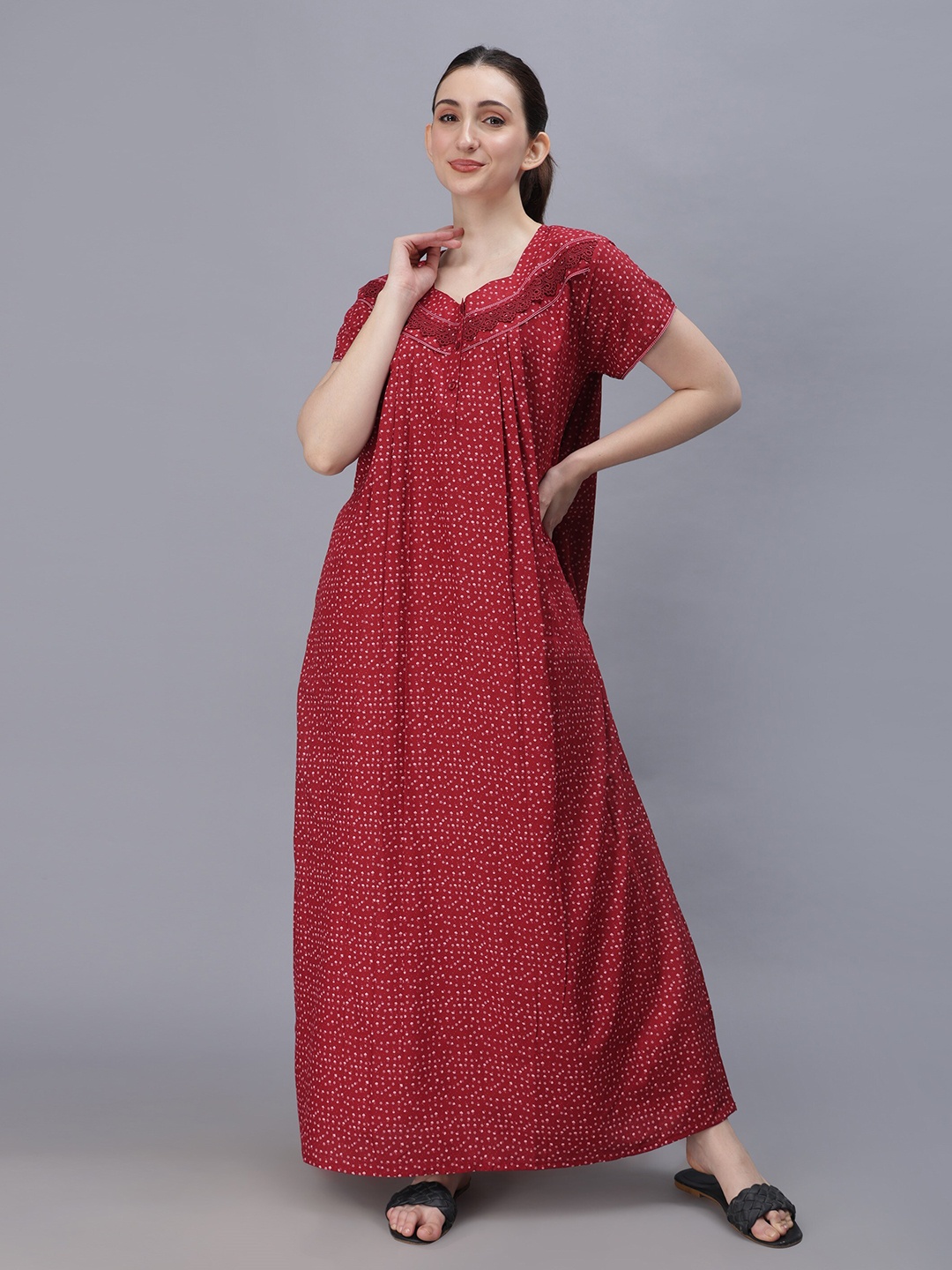

NIGHTSPREE Floral Printed Cotton Maxi Nightdress, Red
