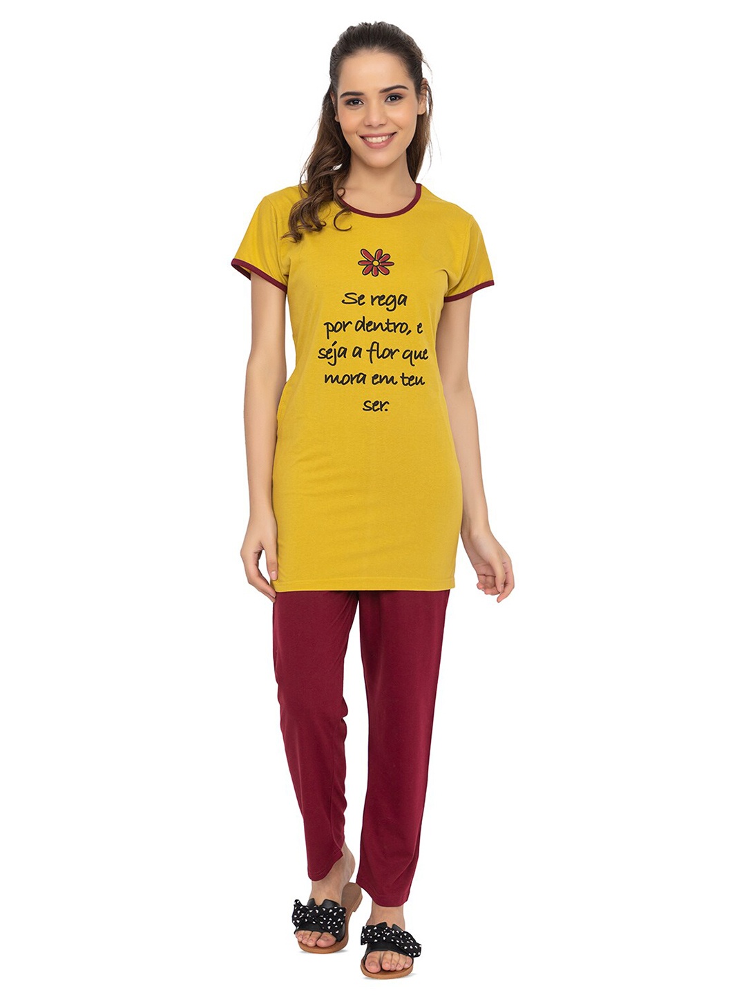 

TWENTY ME Printed T-Shirt & Pant Night Suit, Mustard